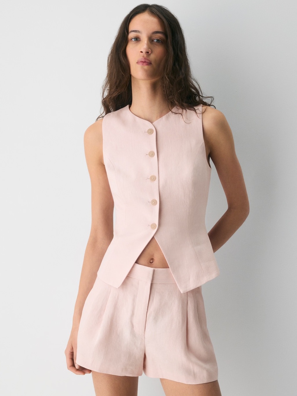 Aritzia Pale Pink Sleeveless Button Crop Top